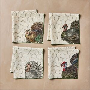 John Derian 4 Pack 20”x20” Napkin Set Fall Turkey NWT
